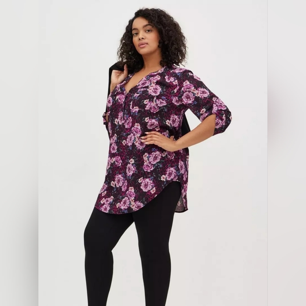 Torrid Black and Purple Floral Tunic Top